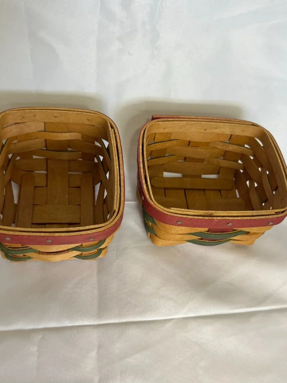 Set of 2 Longaberger 2006 Christmas Little Gift Basket Red & Green Baskets only
